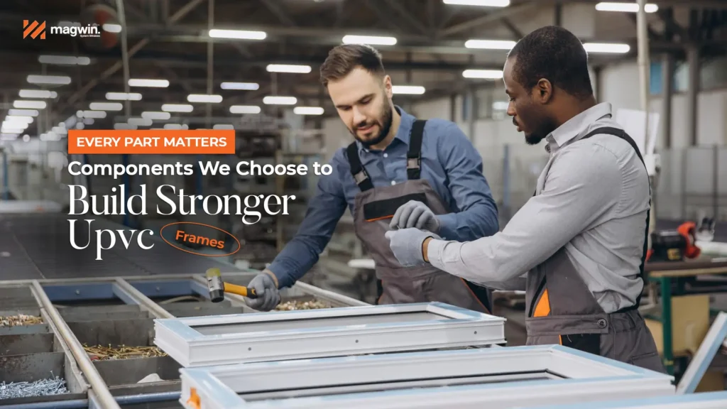 Engineers assembling uPVC window frames at the Best uPVC Window Manufacturer In Uttarakhand – Magwin