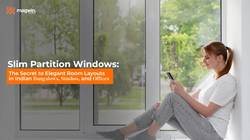 Slim Partition Windows India – modern uPVC and aluminium partition window design for elegant room layouts in Indian bungalows, studios, and offices