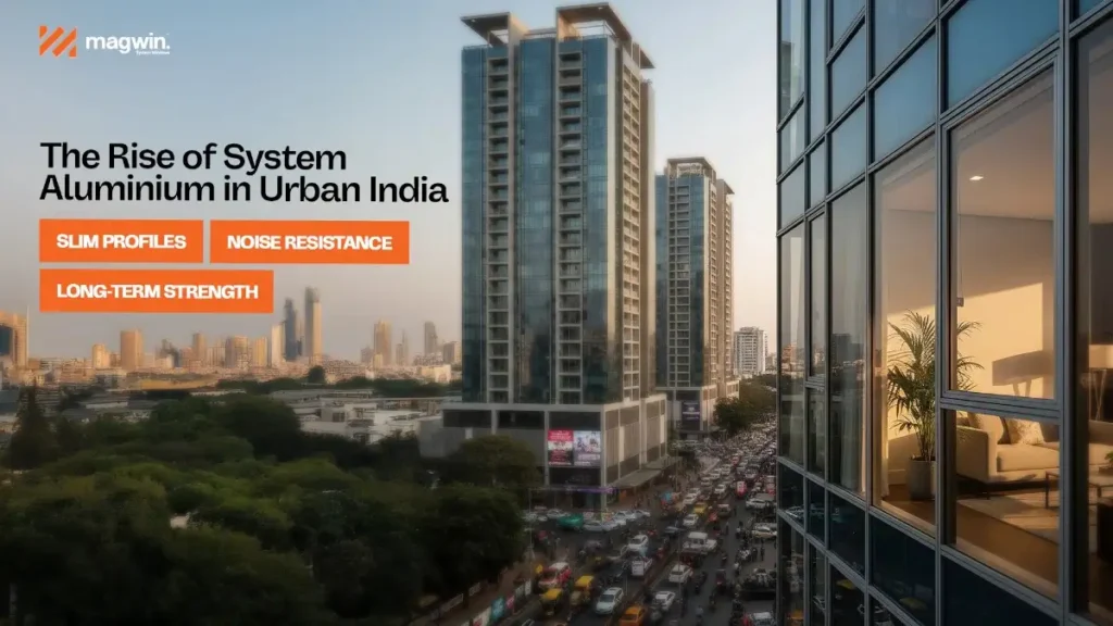 Modern System Aluminium Windows India with slim profiles, noise resistance, and long-term strength for high-rise urban living