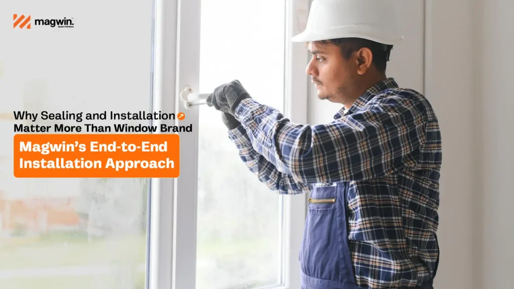 Technician fixing uPVC window frame with precision — professional uPVC window installation services in India