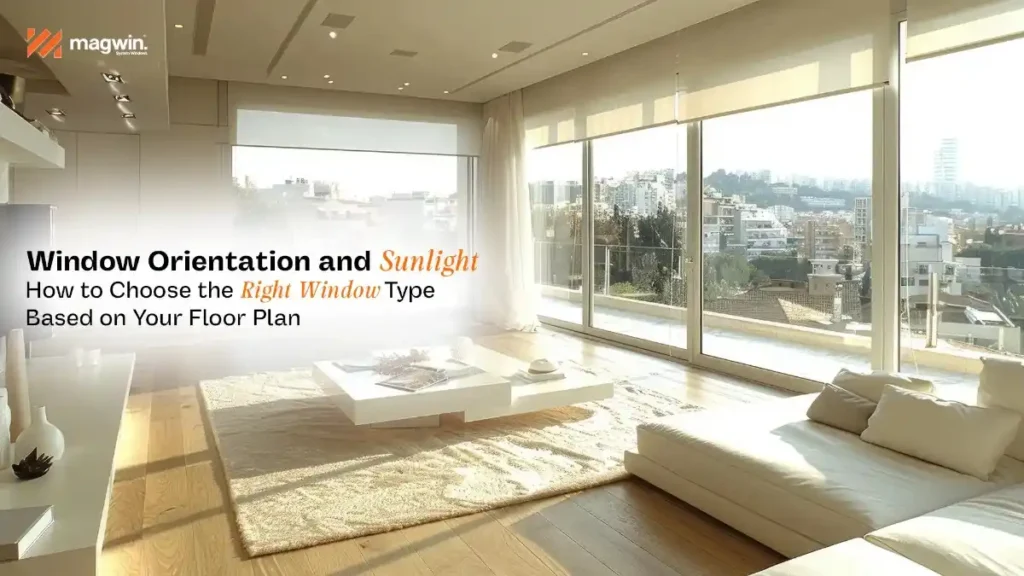 Modern living room showcasing large glass windows with optimal sunlight — best window orientation for Indian homes