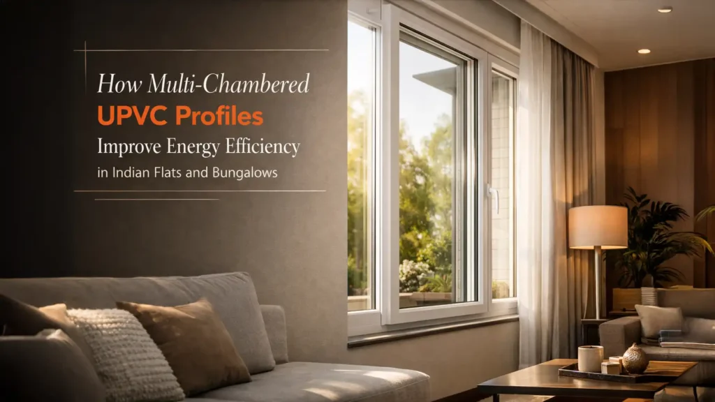 multi chamber uPVC profiles India installed in modern living room windows for energy efficiency