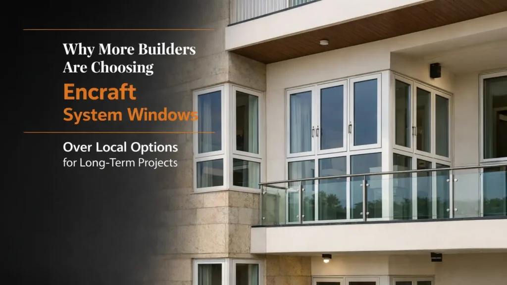 Encraft system windows India installed on a modern residential building, chosen by builders for durability and long-term performance