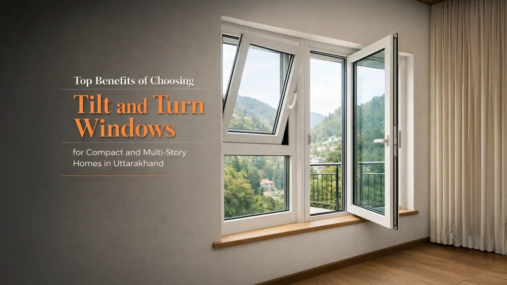 Modern tilt and turn windows Uttarakhand homes offering safe ventilation, easy cleaning, and mountain views