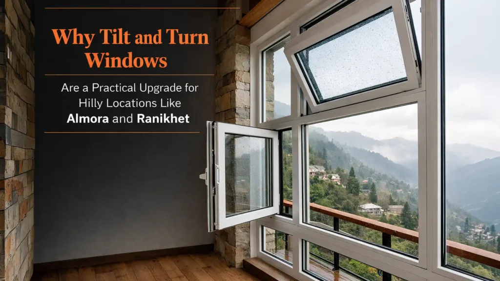 Tilt and turn windows Uttarakhand providing ventilation and rain protection in a hilly home setting