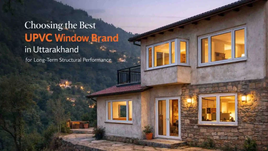 Modern hillside home installed with the Best uPVC Window Brand in Uttarakhand for durability and insulation