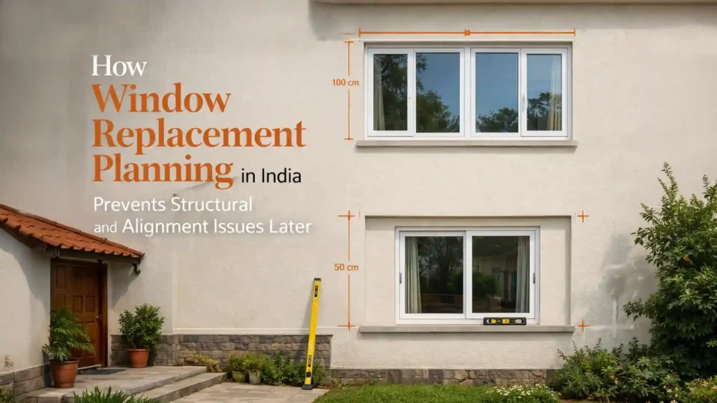 Window measurement and installation layout illustrating Window Replacement Planning India for proper alignment and structure
