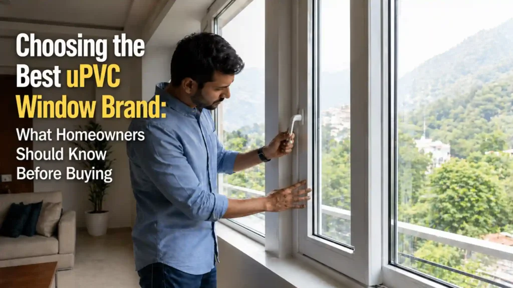 Best Windows and doors in Uttarakhand installed in a modern home showing durable uPVC frames and scenic outdoor view
