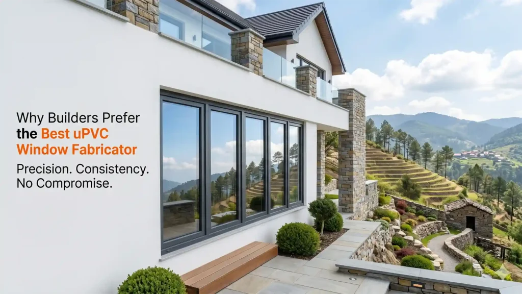 best uPVC window fabricator in Uttarakhand showcasing modern home with high-quality uPVC windows and scenic mountain view