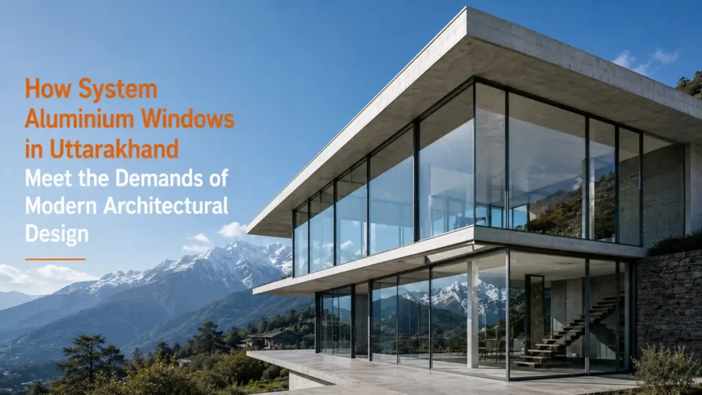 Modern luxury home featuring System Aluminium Windows Uttarakhand with expansive glass panels, sleek frames, panoramic views, and advanced architectural design